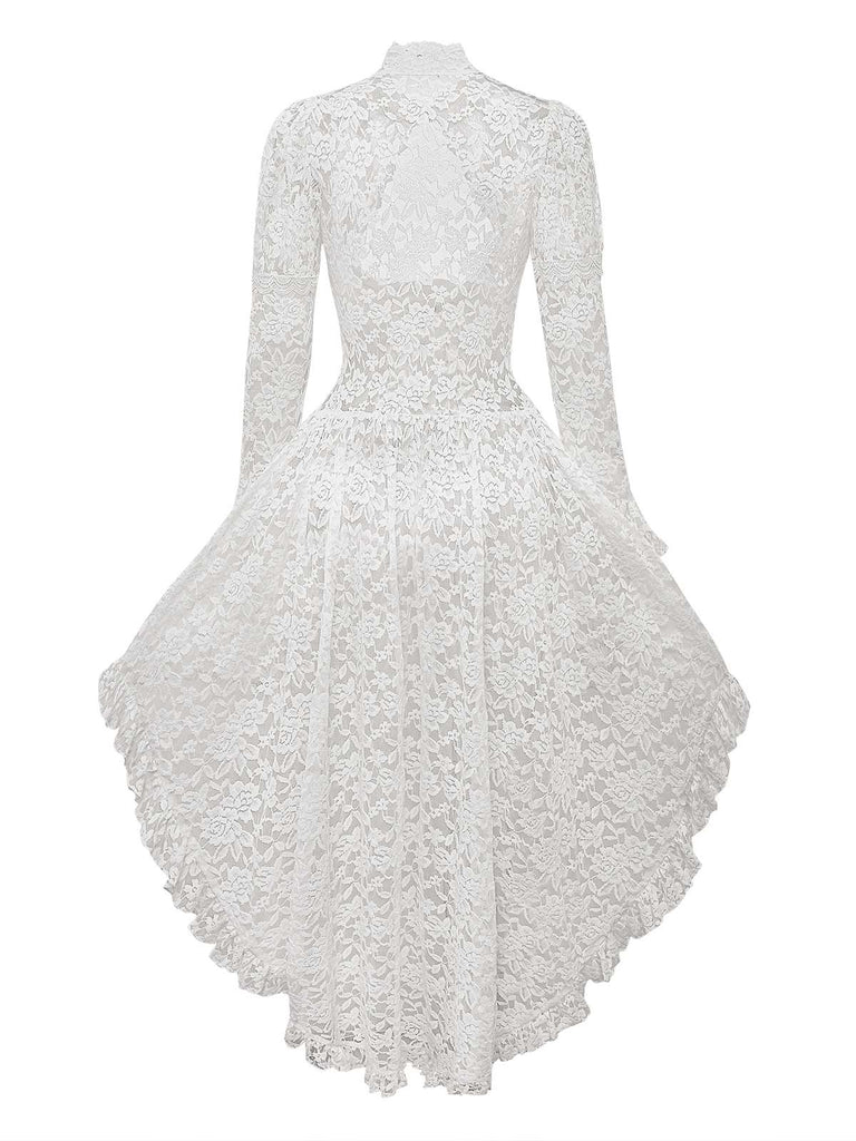 Robe victorienne noire en dentelle à manches gigot des années 1980