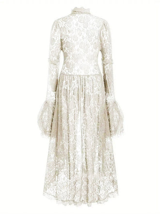 Robe victorienne blanche en dentelle à manches gigot des années 1980