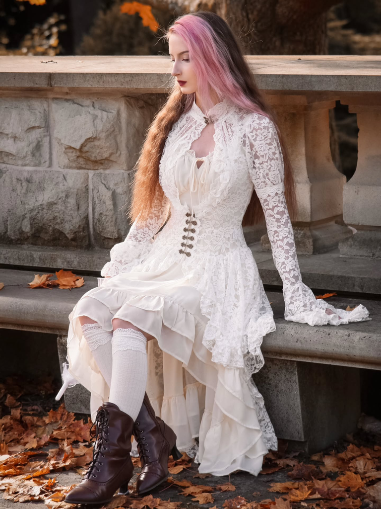 [Prévente] Robe victorienne rose en dentelle à manches gigot des années 1980