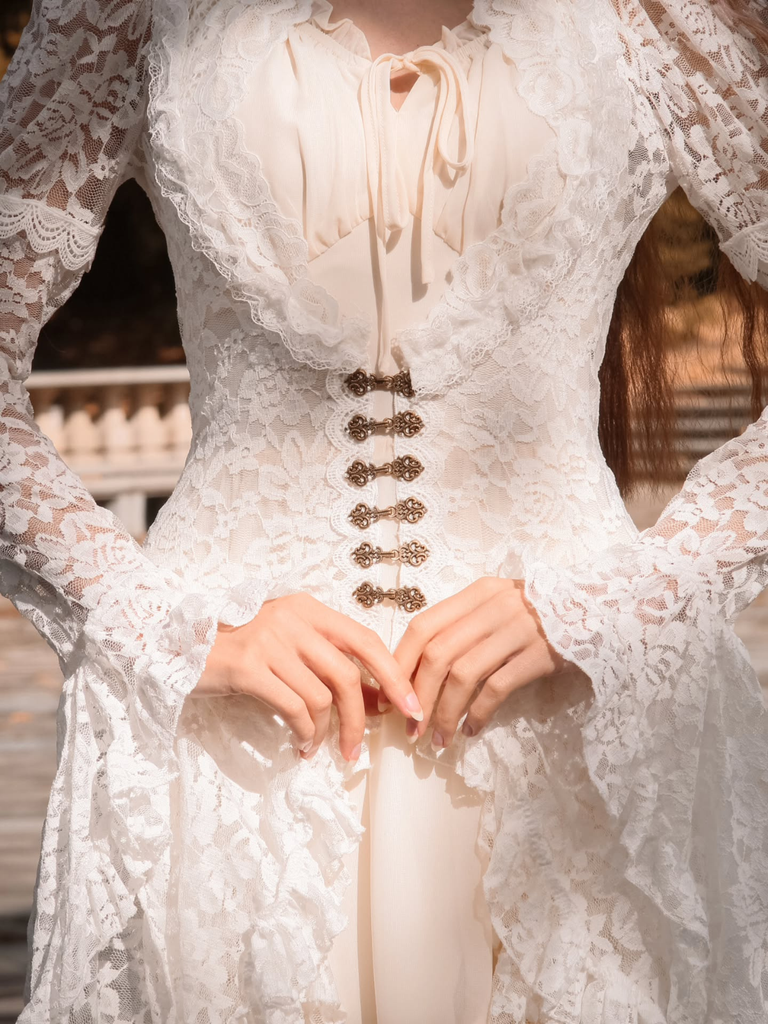 [Prévente] Robe victorienne rose en dentelle à manches gigot des années 1980