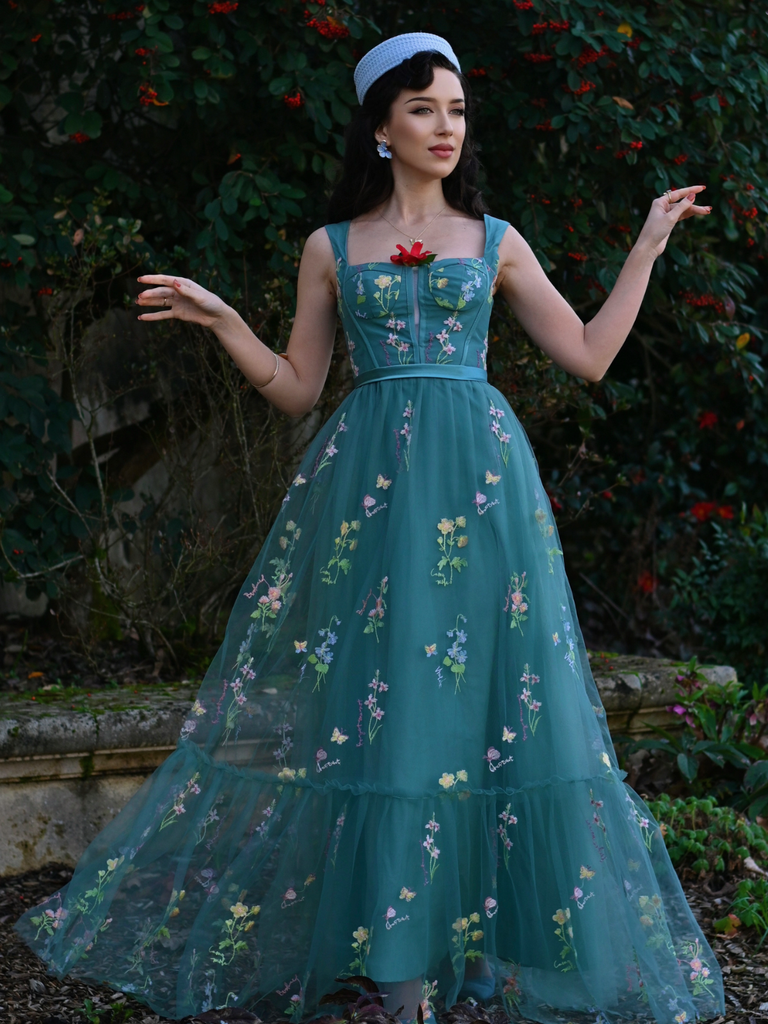 Robe en maille florale lacets bleue claire 1930s