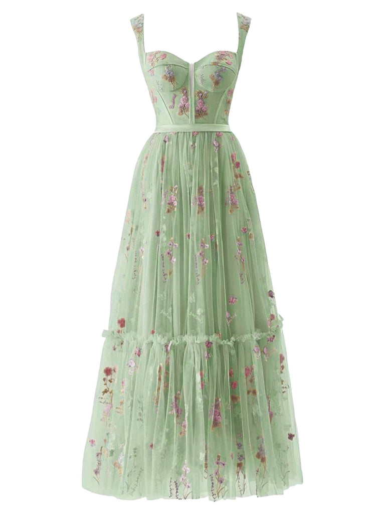 Robe en maille florale à lacets et baleines des années 1930