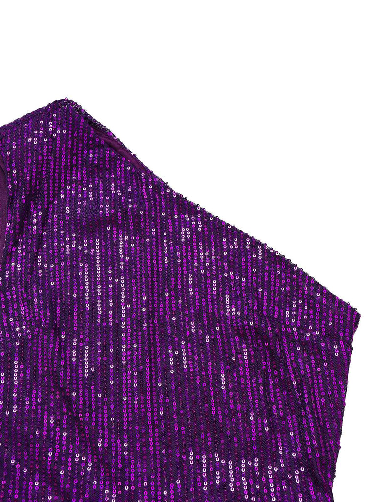 Combinaison asymétrique à paillettes violette des années 1970