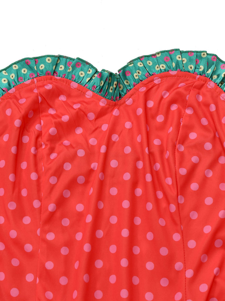 Robe bustier verte à pois style Grinch Martha Cosplay des années 1930