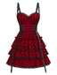 [Prévente] Robe gothique rouge à volants et à carreaux années 1980