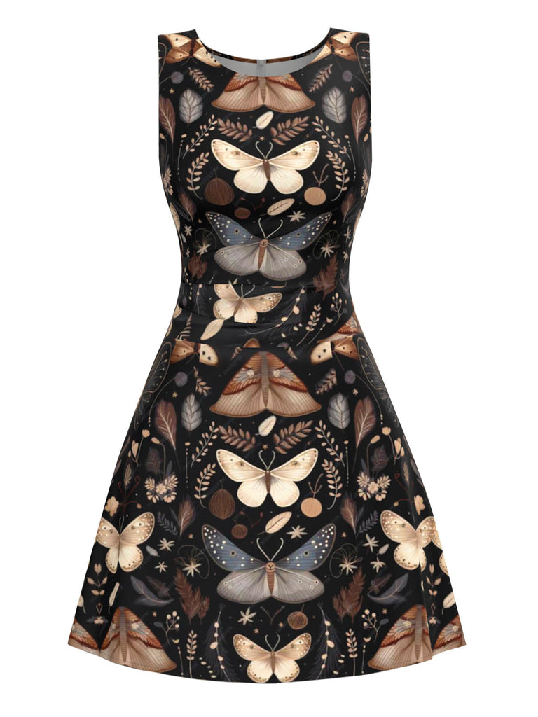 [Prévente] Robe trapèze noire motif papillon et sorcière des années 1960