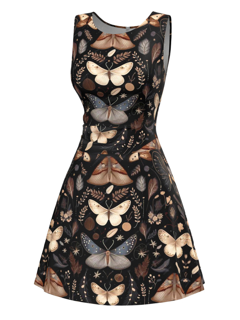 [Prévente] Robe trapèze noire motif papillon et sorcière des années 1960