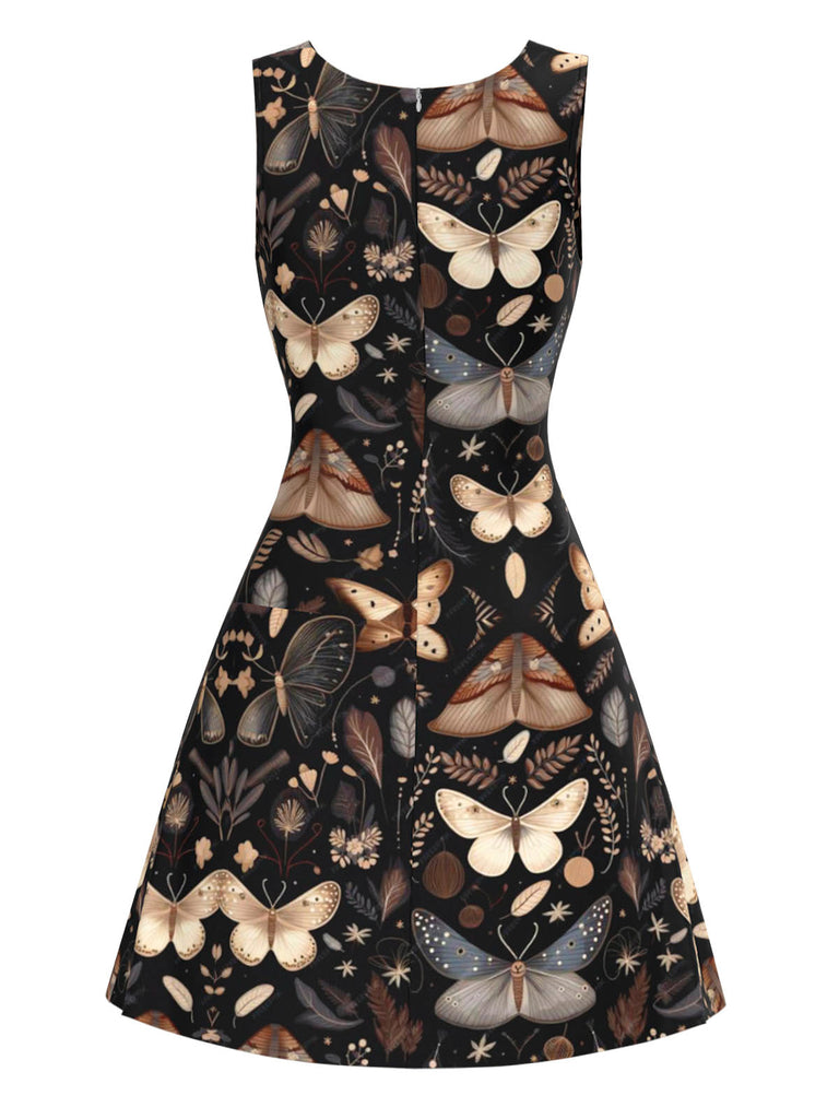 [Prévente] Robe trapèze noire motif papillon et sorcière des années 1960