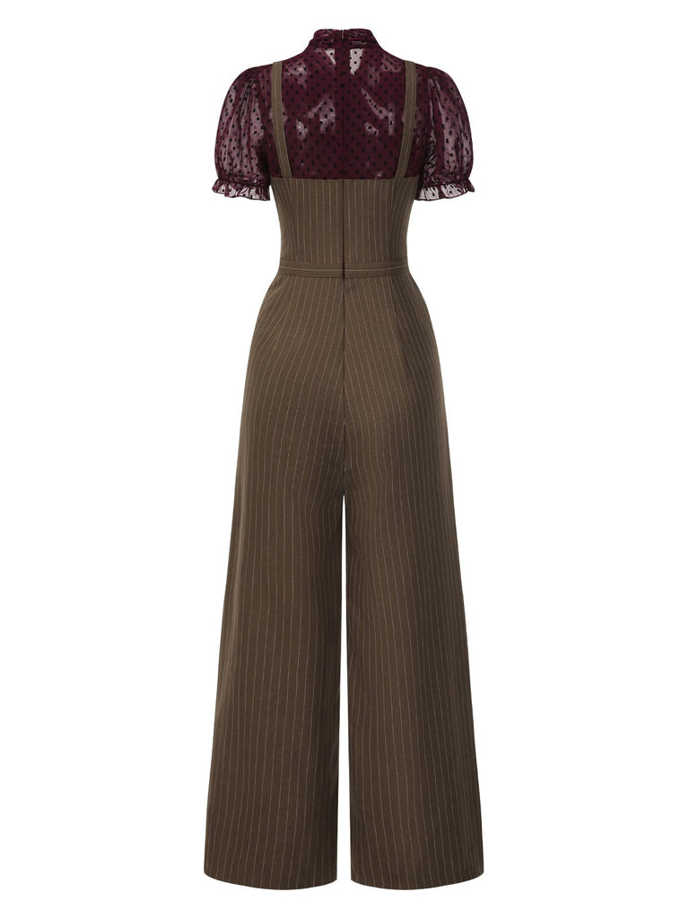 Combinaison rouge à rayures verticales en maille années 1930