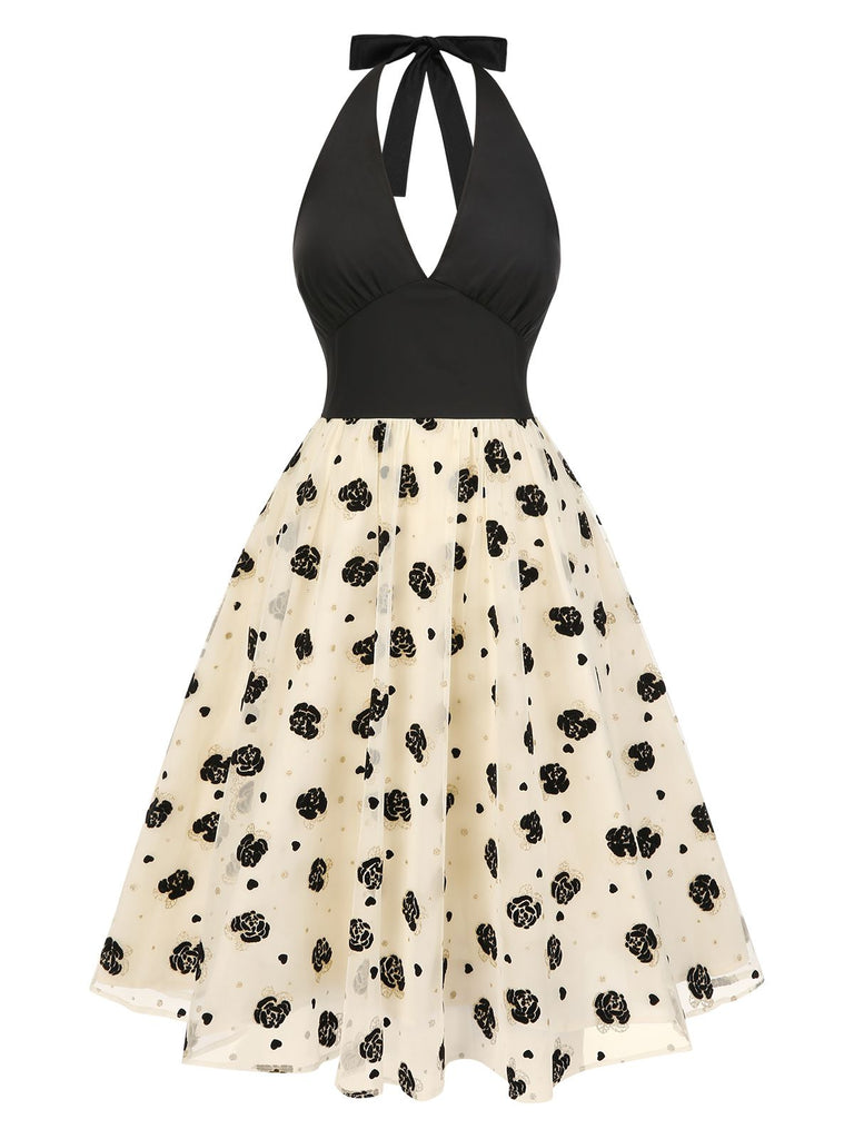 Robe dos nu rouge à pois des années 1950