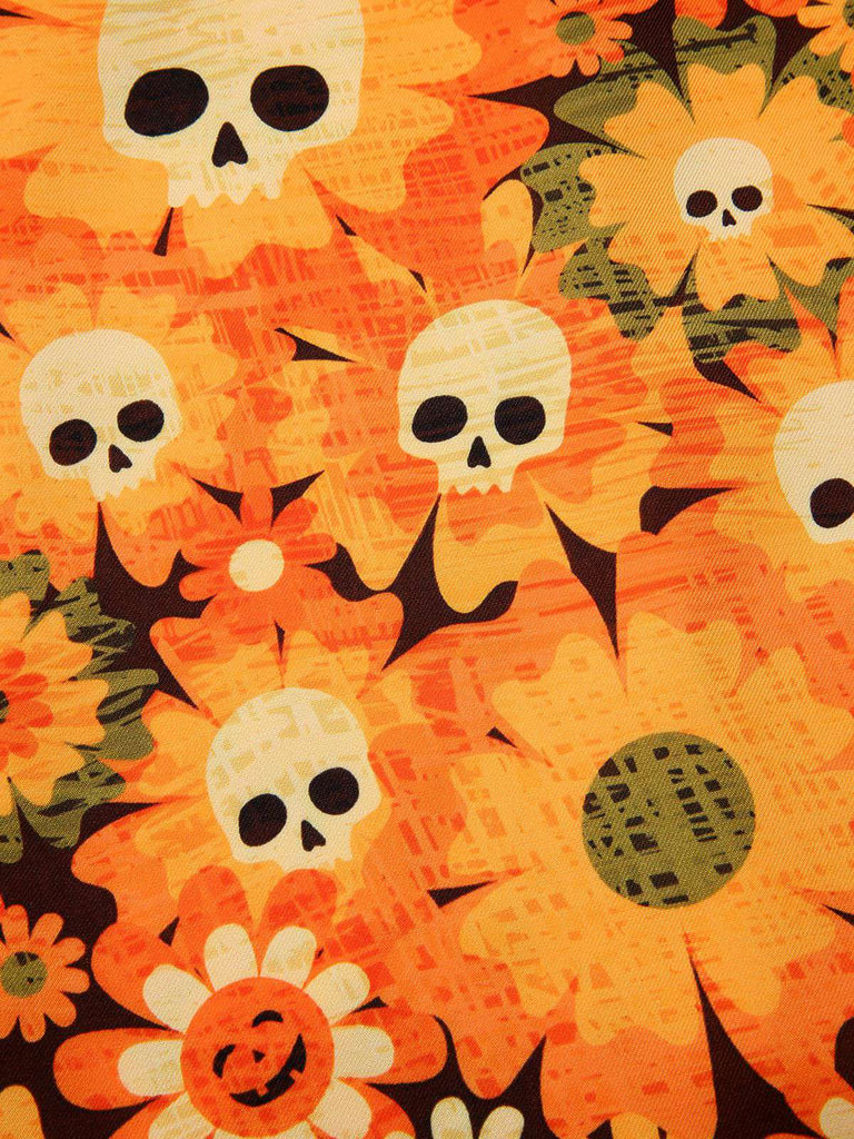 Robe orange fleurl et crâne Halloween années 1960