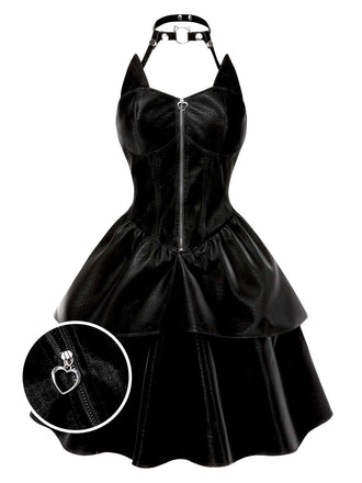 Robe en cuir noire fille chat Halloween années 1950