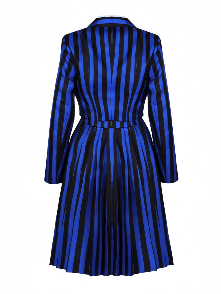 Ensemble d'uniforme bleue rayé Wednesday Enid années 1940