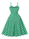 Robe verte à pois à bretelles spaghetti années 1950