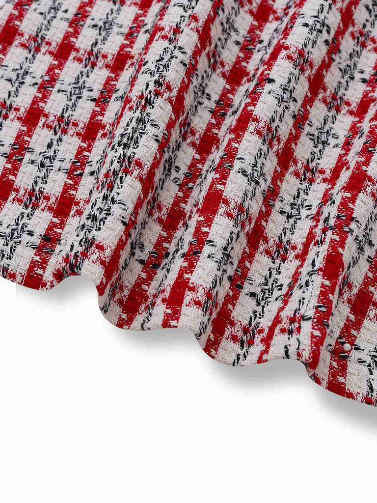 Robe gilet en tweed à carreaux rouge des années 1960