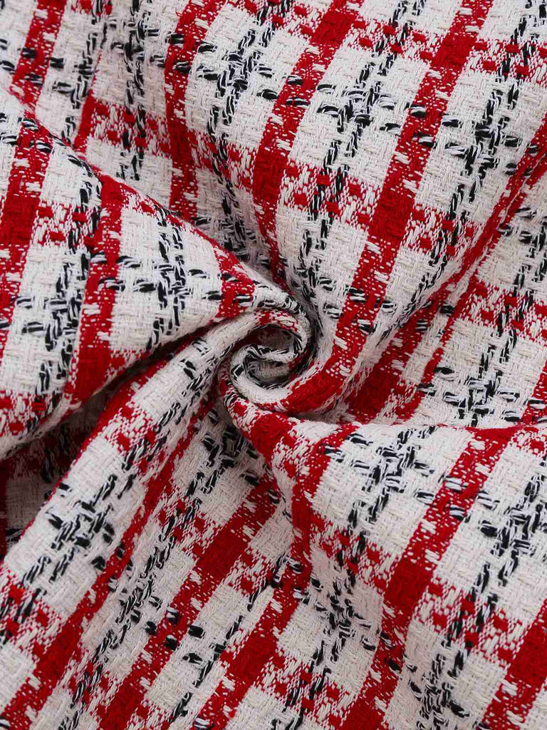 Robe gilet en tweed à carreaux rouge des années 1960