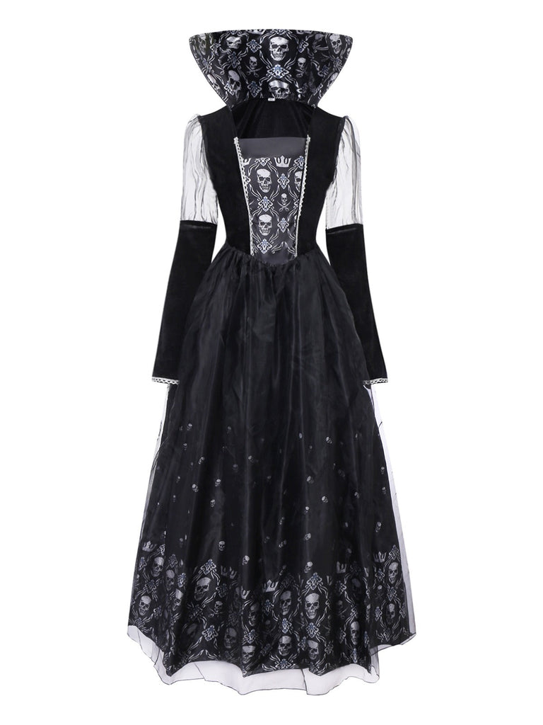 Robe noire en maille à manches longues avec tête de mort des années 1980