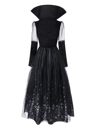 Robe noire en maille à manches longues avec tête de mort des années 1980