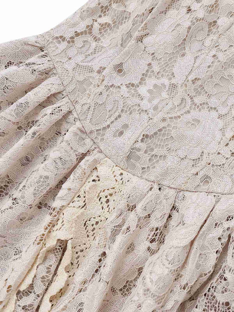 Ensemble robe de mariée vampire beige en dentelle style Halloween des années 1930