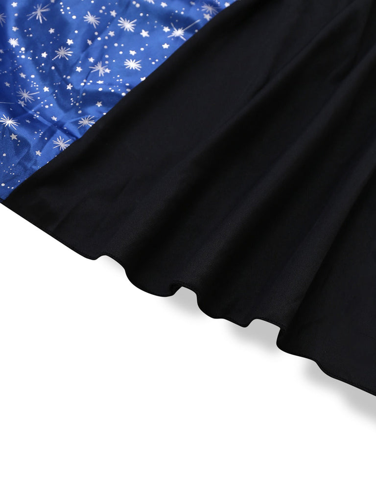 Robe à capuche noire et bleue style sorcière des années 1930