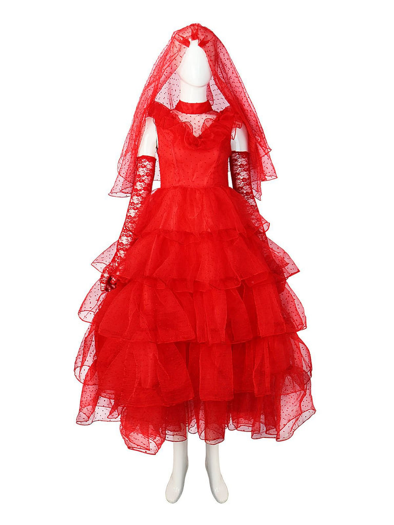 Ensemble robe rouge à pois pour Ghost Bride d'Halloween des années 1950