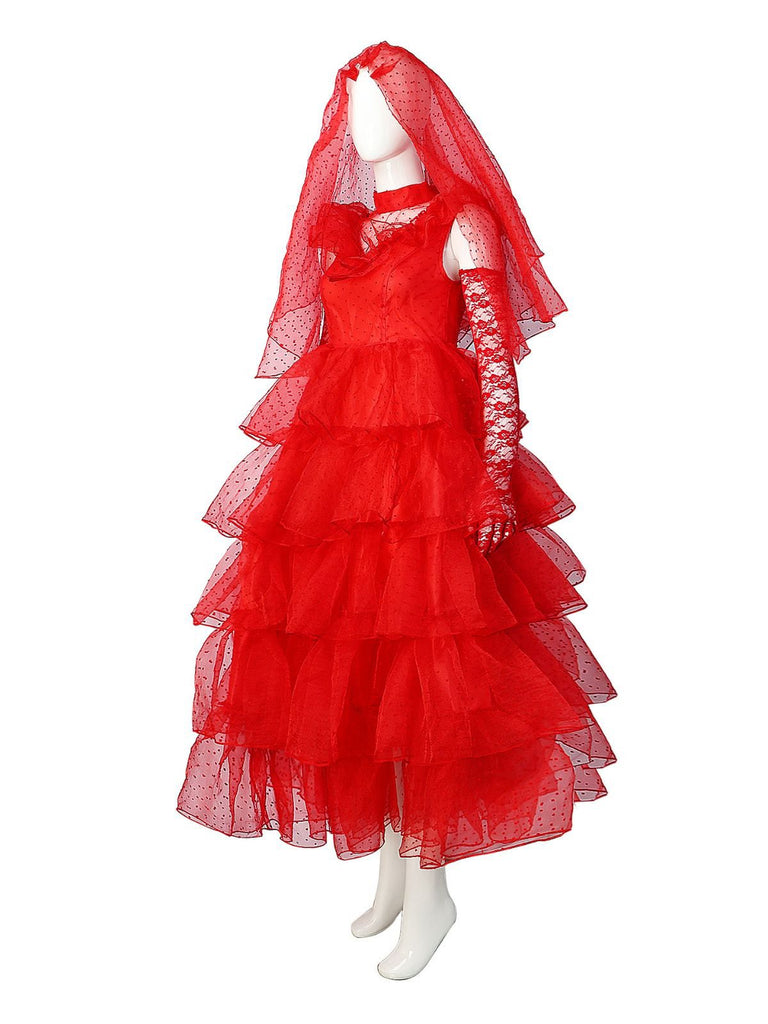 Ensemble robe rouge à pois pour Ghost Bride d'Halloween des années 1950