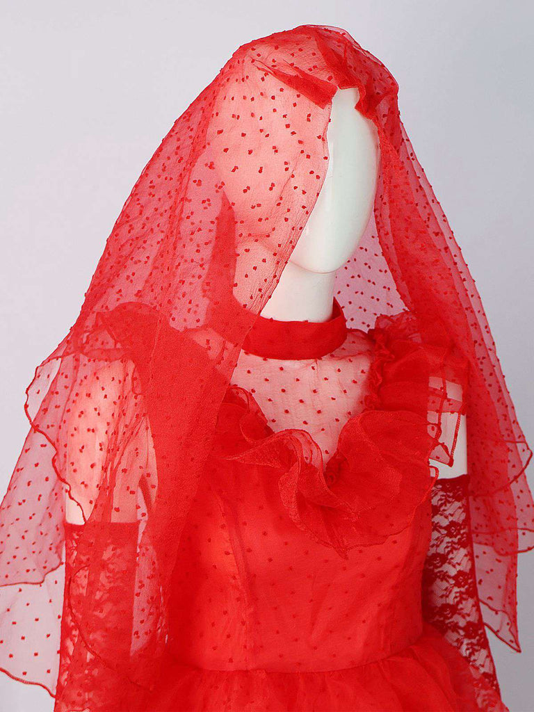 Ensemble robe rouge à pois pour Ghost Bride d'Halloween des années 1950
