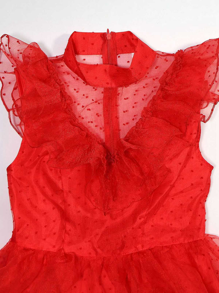 Ensemble robe rouge à pois pour Ghost Bride d'Halloween des années 1950
