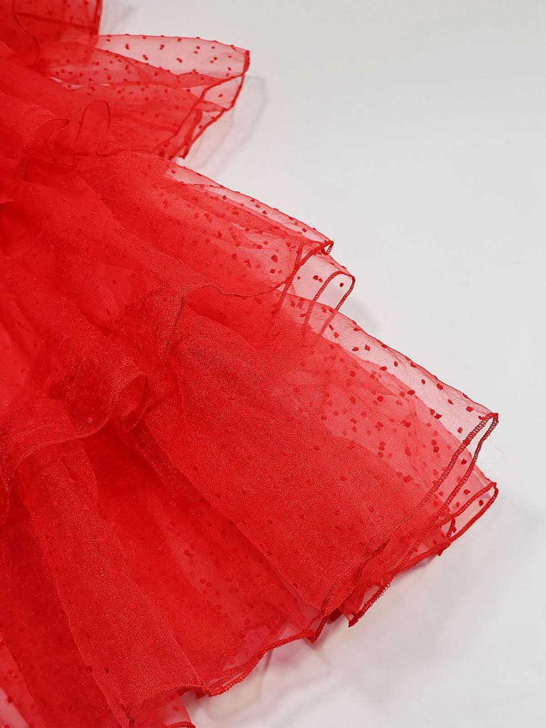 Ensemble robe rouge à pois pour Ghost Bride d'Halloween des années 1950