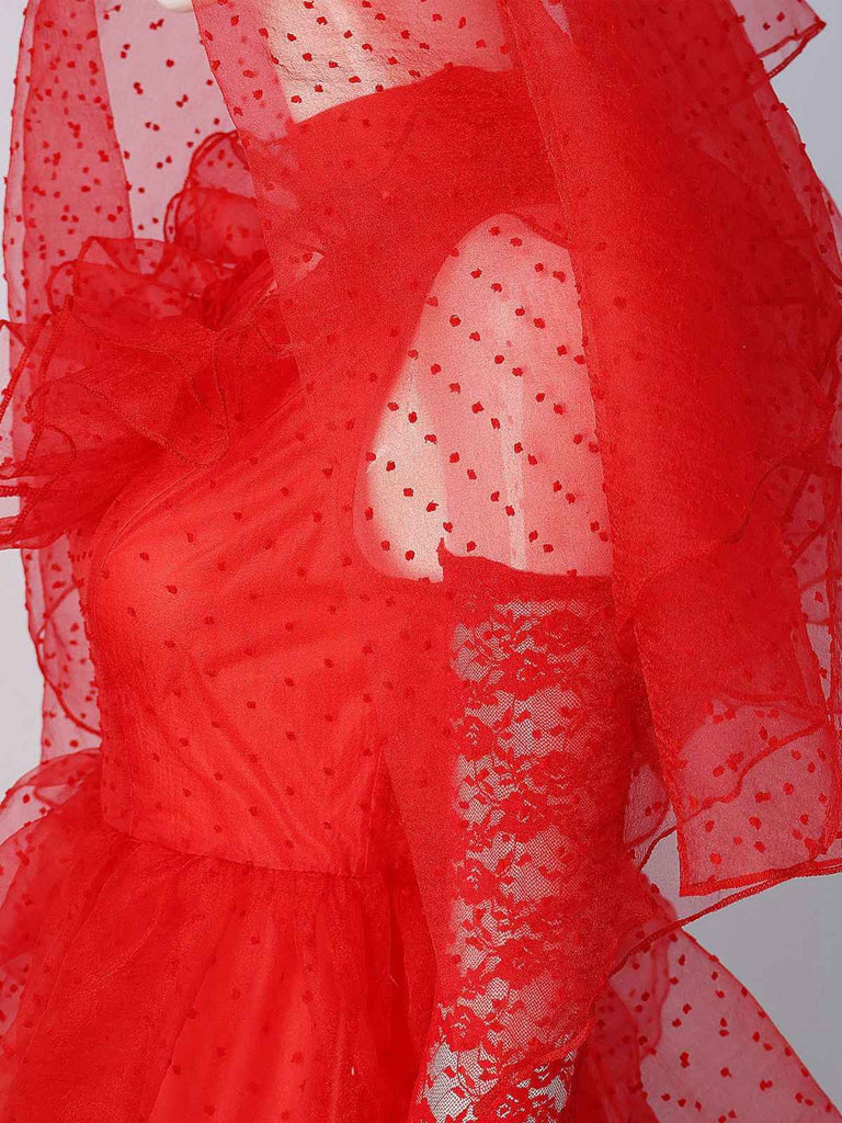 Ensemble robe rouge à pois pour Ghost Bride d'Halloween des années 1950
