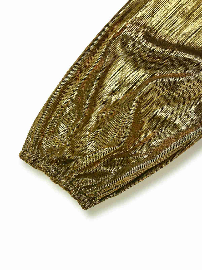 Combinaison doré à col en V en tissu métallisé années 1930