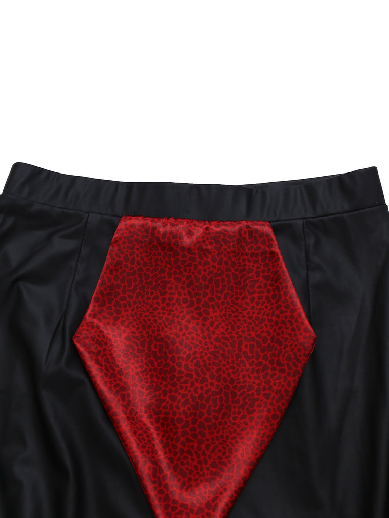 2PCS Haut en maille guépard rouge et jupe sirène des années 1930