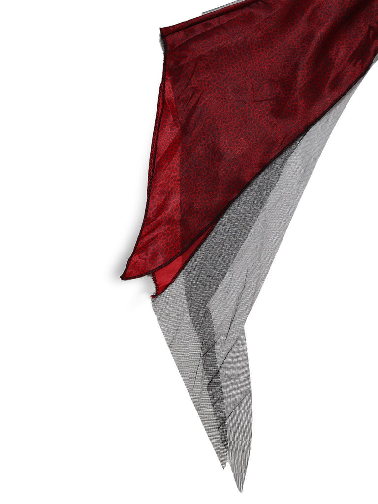 2PCS Haut en maille guépard rouge et jupe sirène des années 1930