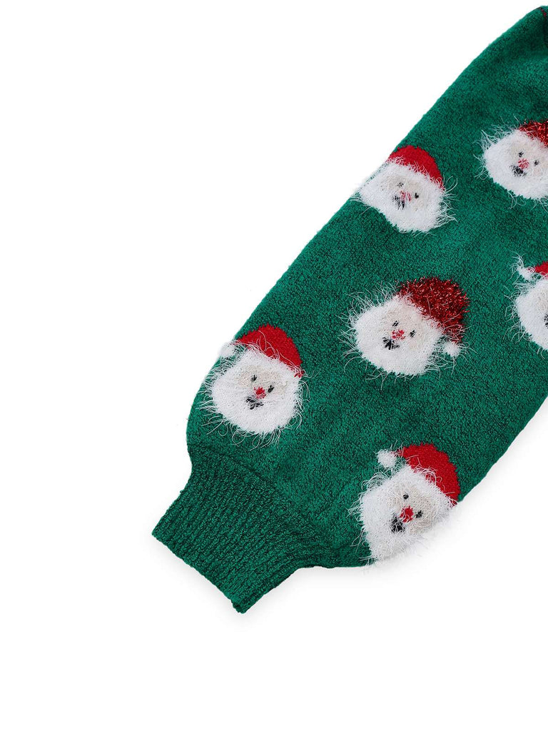 Robe pull verte de Noël motif le Père Noël des années 1960