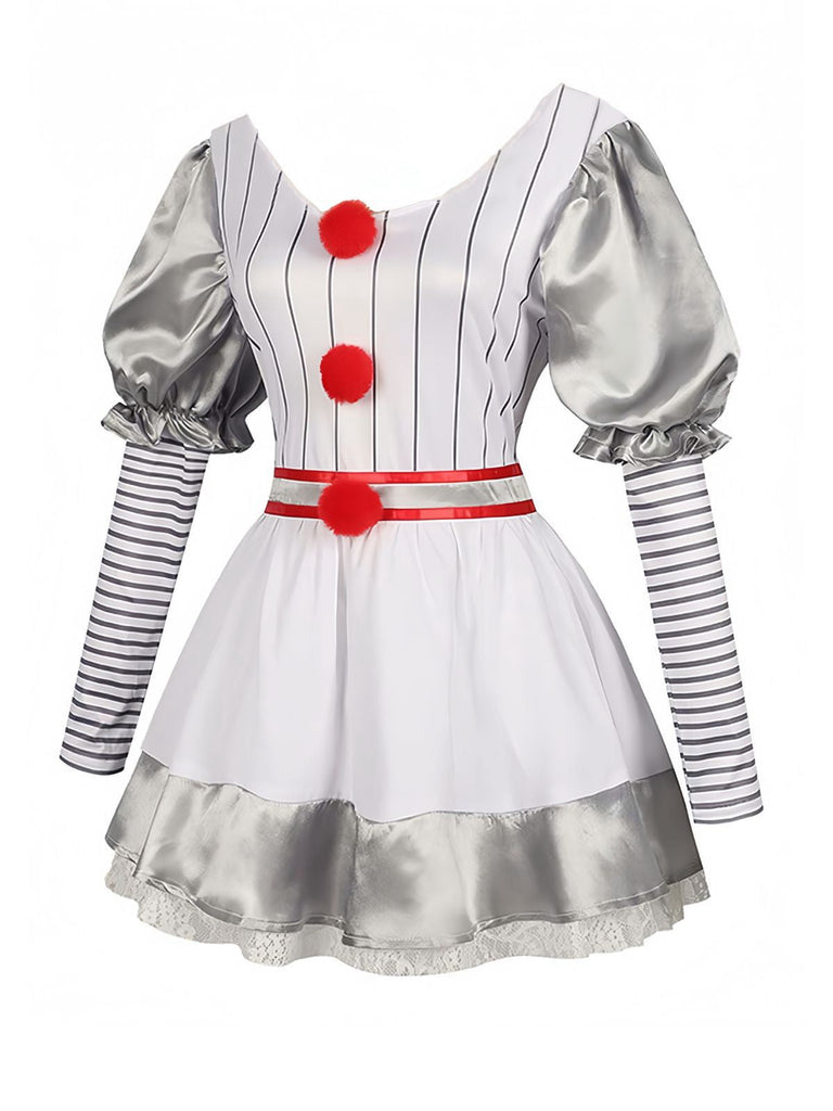 Robe argenté à manches bouffantes et rayures Halloween années 1960