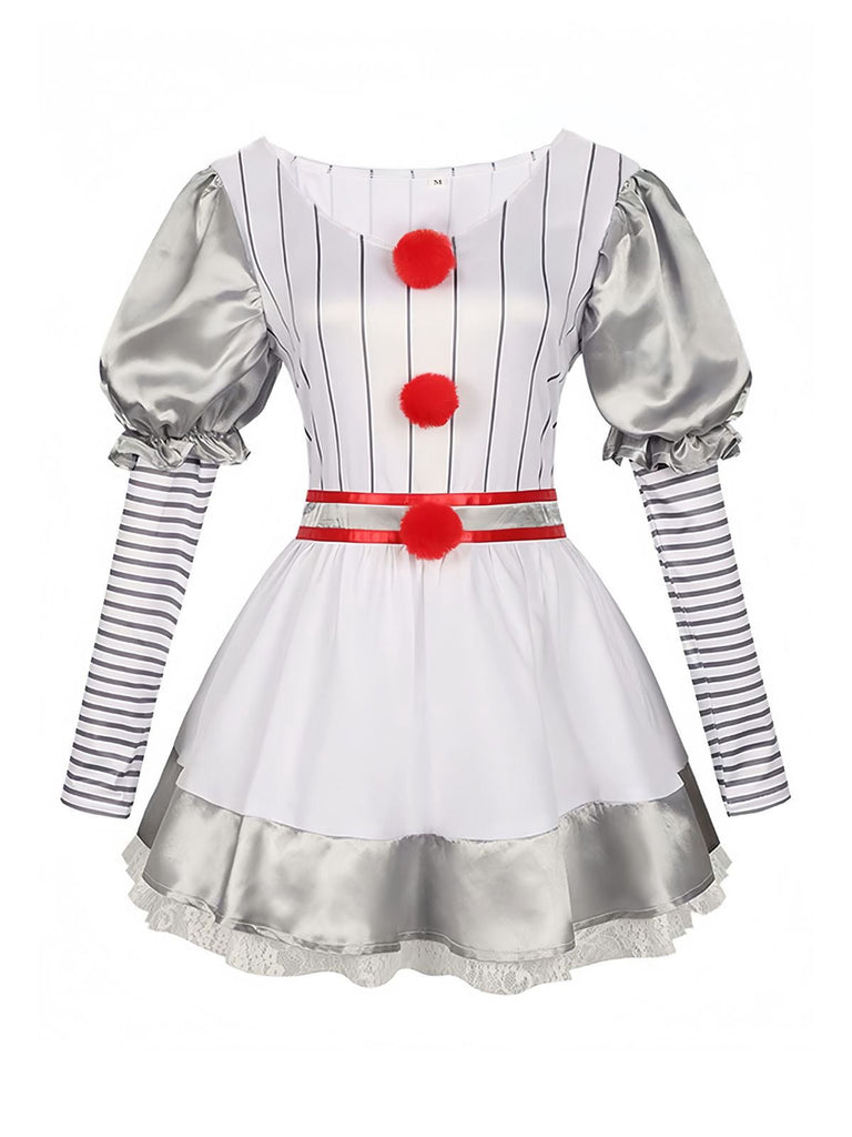 Robe argenté à manches bouffantes et rayures Halloween années 1960