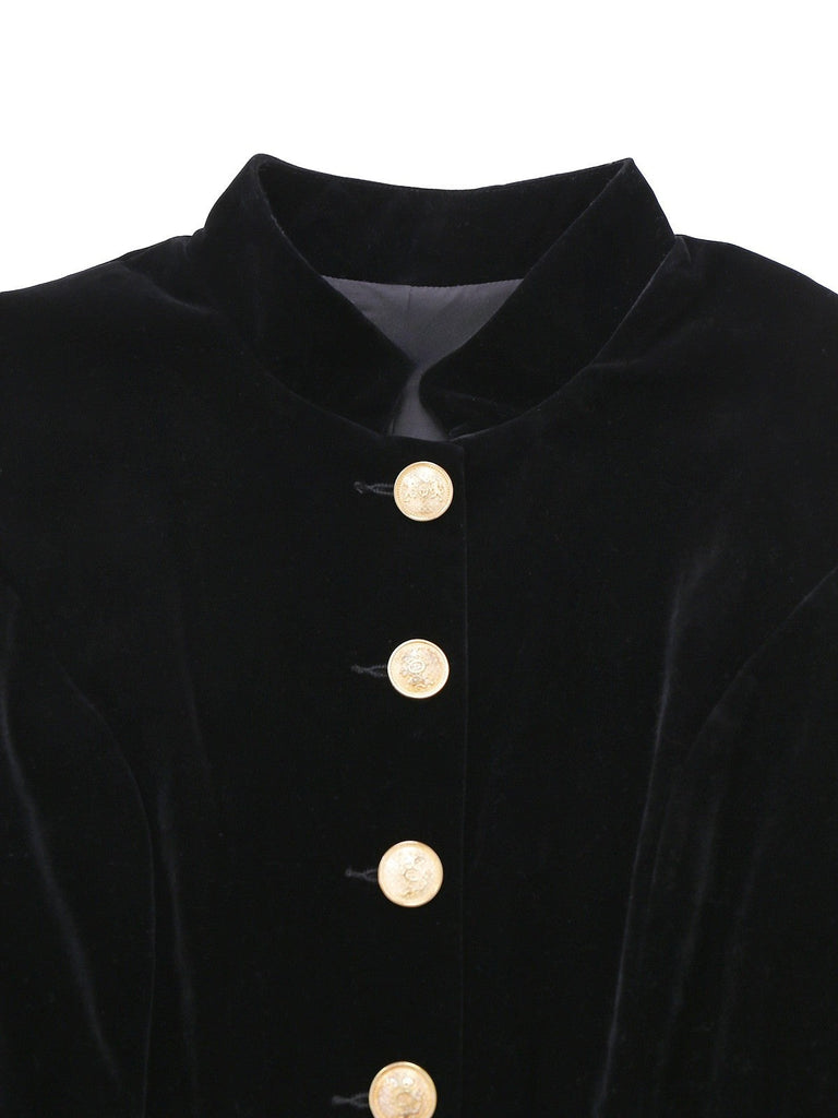 Manteau à col montant en velours noire années 1950
