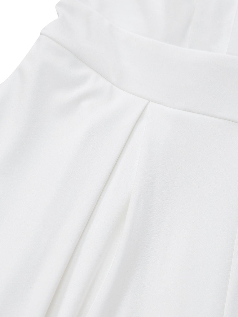 Combinaison pantalon unie col en V profond et jambes ultra-larges années 1970