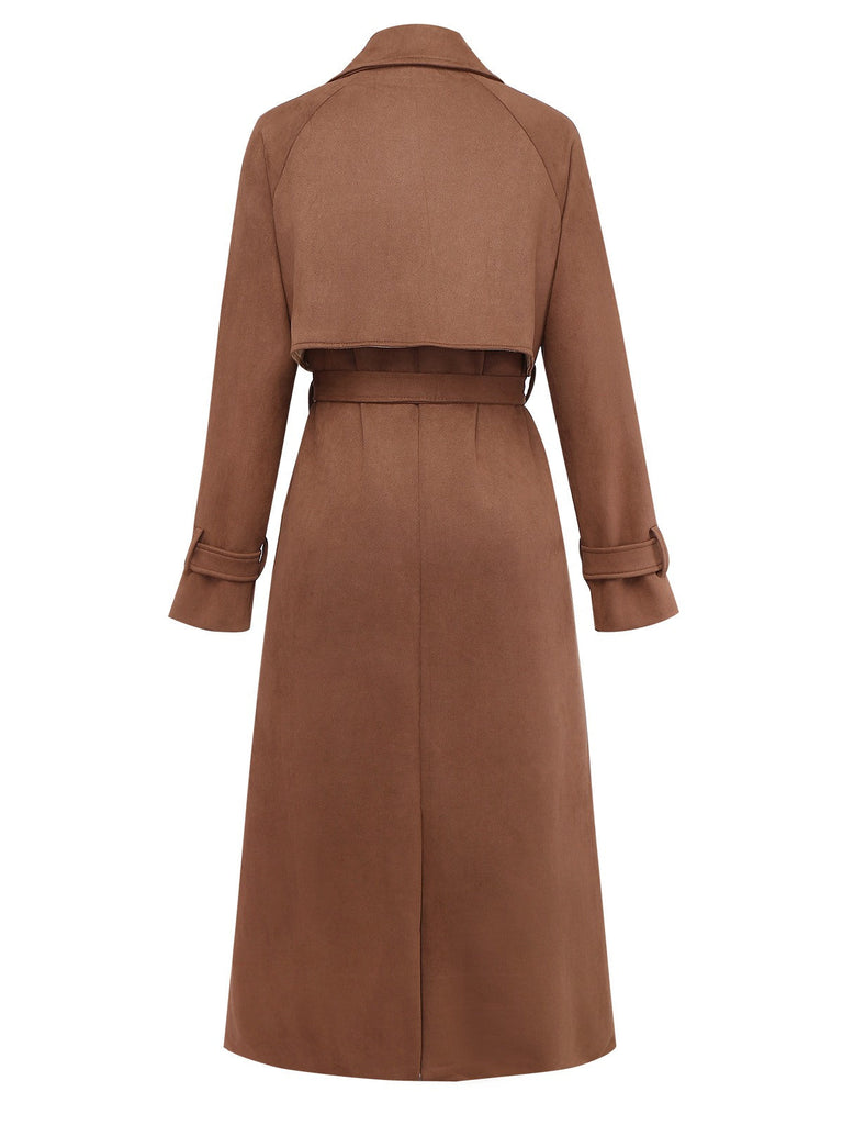 Trench-coat marron croisé à revers en daim années 1950