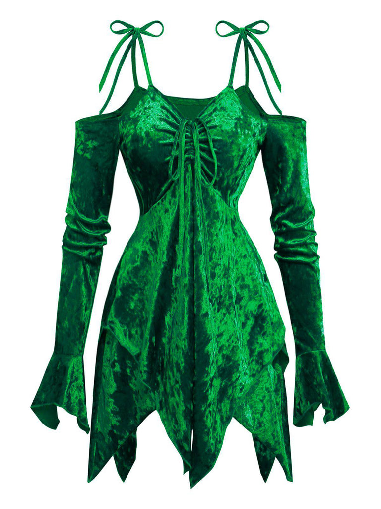 Robe en velours manches clochebretelles à lacets et ourlet irrégulier des années 1960