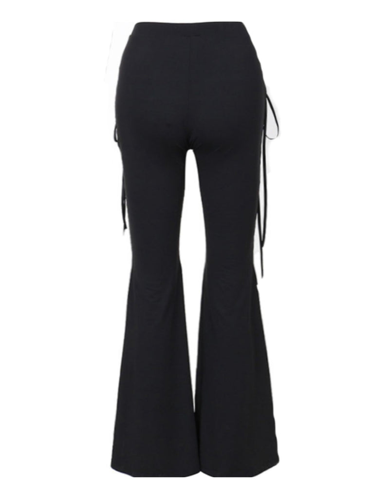 Pantalon bootcut noir à lacets et cordon de serrage style punk des années 1980