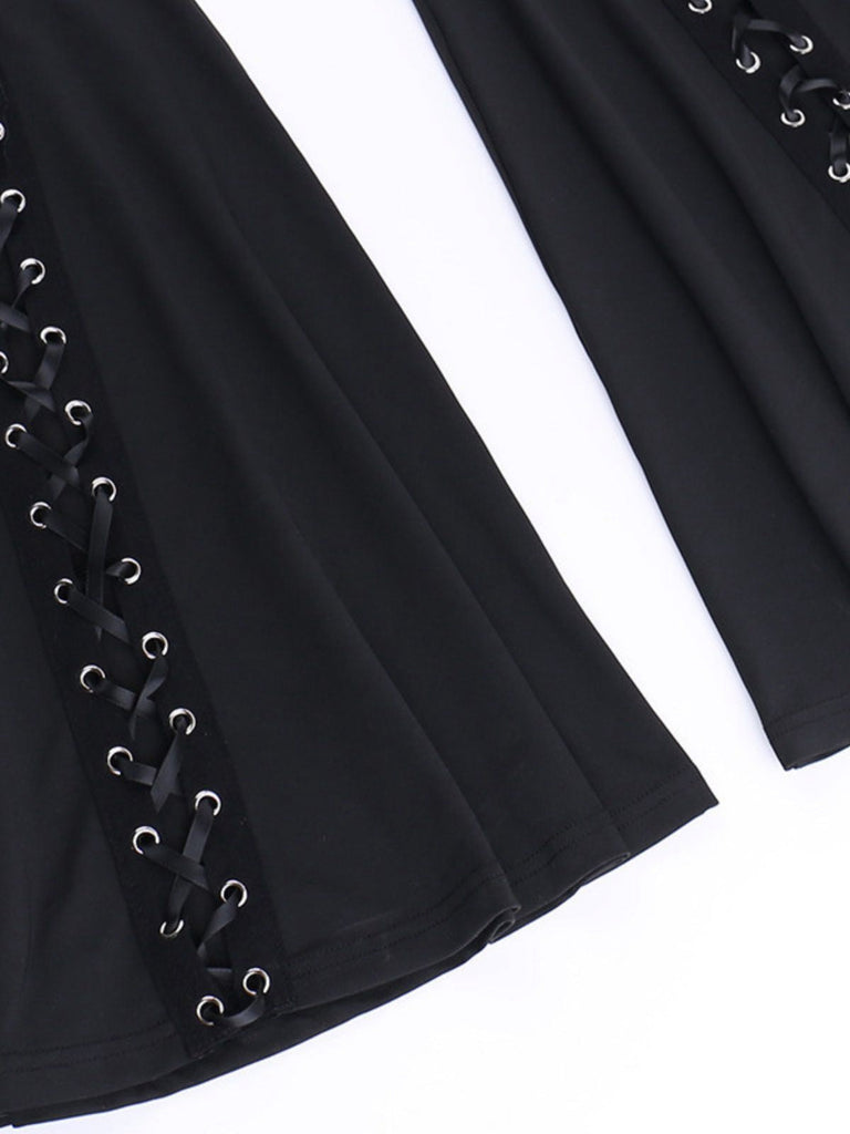 Pantalon bootcut noir à lacets et cordon de serrage style punk des années 1980