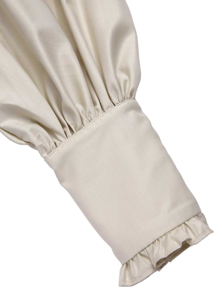 Robe à volants bloc de couleur col jabot et nœud victorien des années 1950