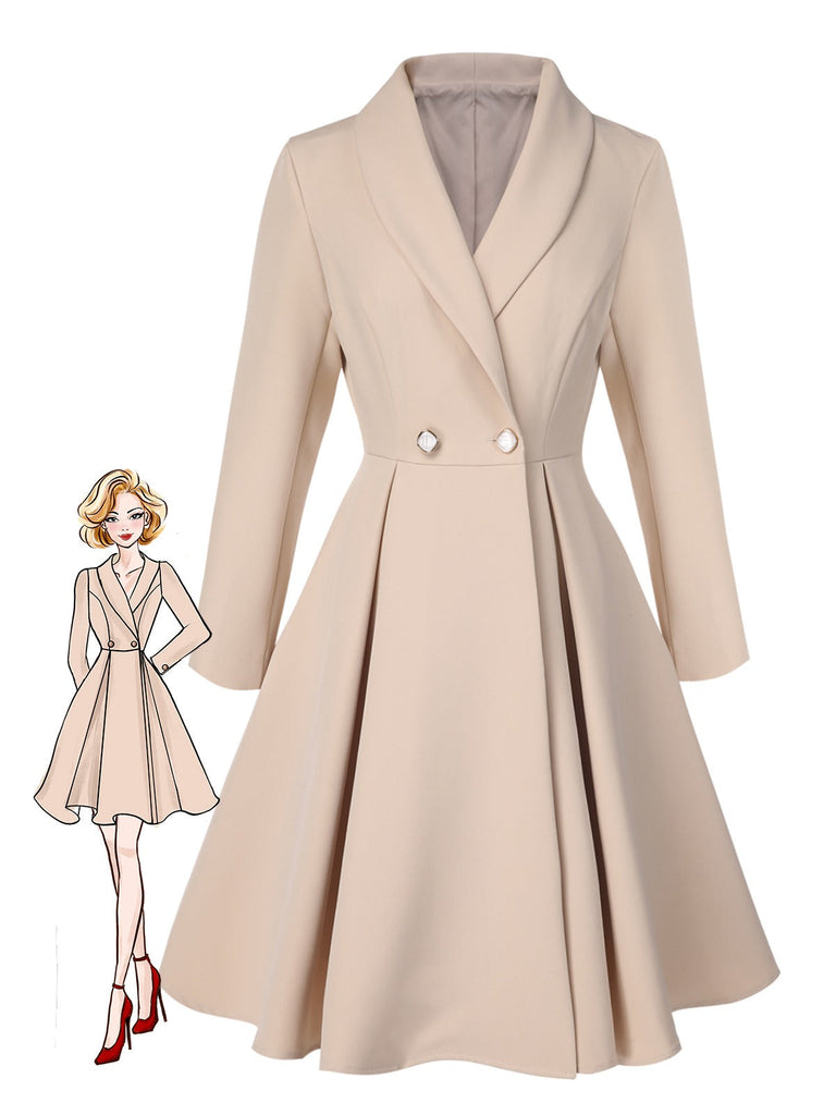 Manteau trapèze col châle couleur crème des années 1950