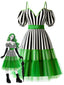 [Prévente] Robe vert fluo rayée à bretelles en dentelle années 1950