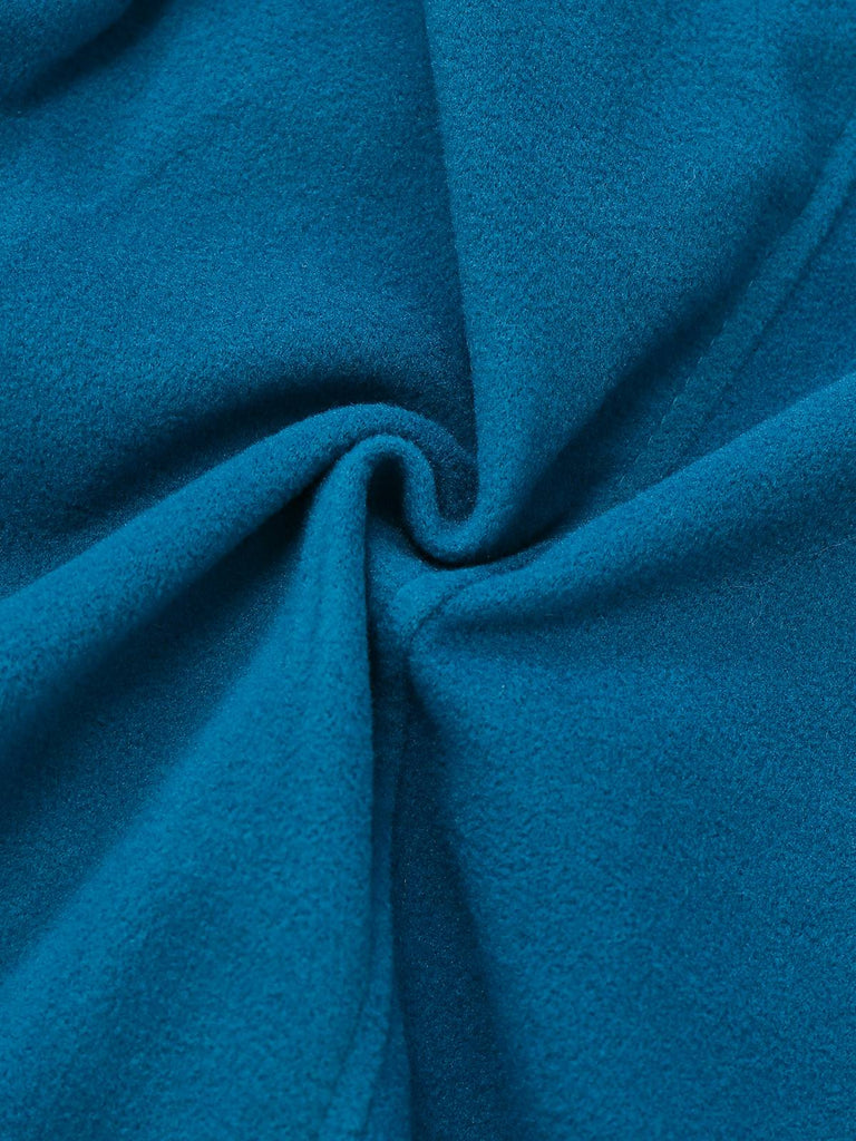 Manteau à capuche bleu uni en fausse laine des années 1930