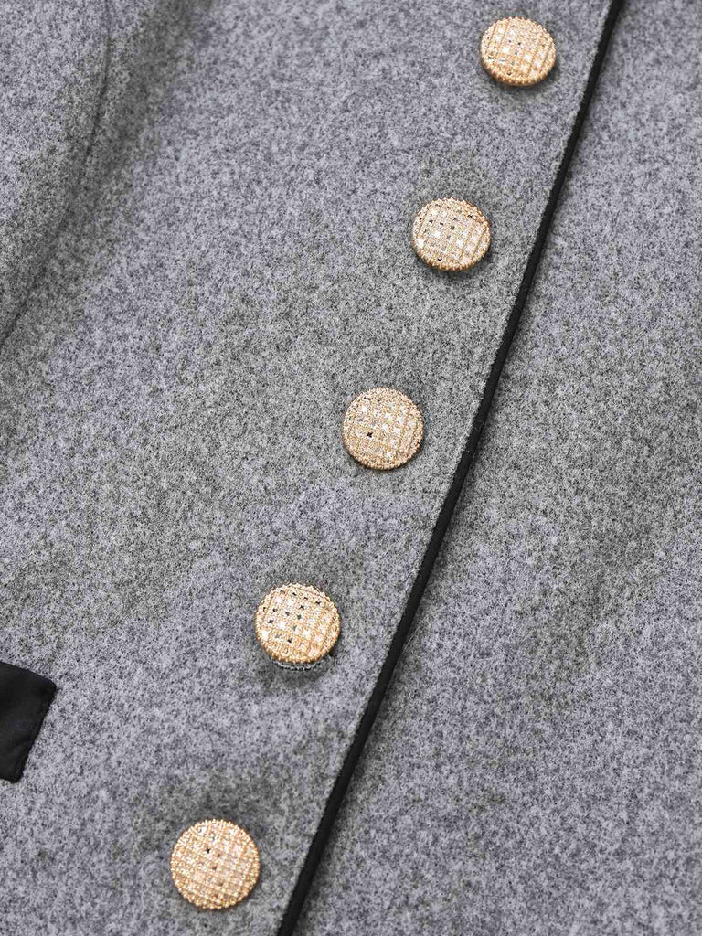 Veste grise à boutons et col montant en fausse laine années 1940