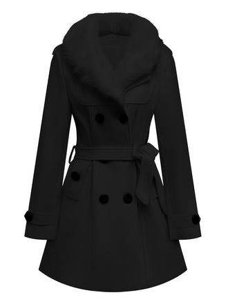 Manteau noir à boutons amovibles en fausse fourrure des années 1940