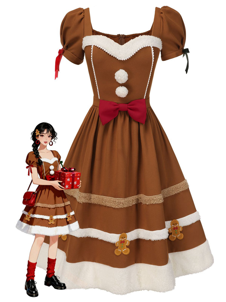 Robe en peluche bonhomme en pain d'épice couleur curcuma des années 1950