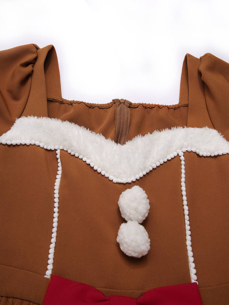 Robe en peluche bonhomme en pain d'épice couleur curcuma des années 1950